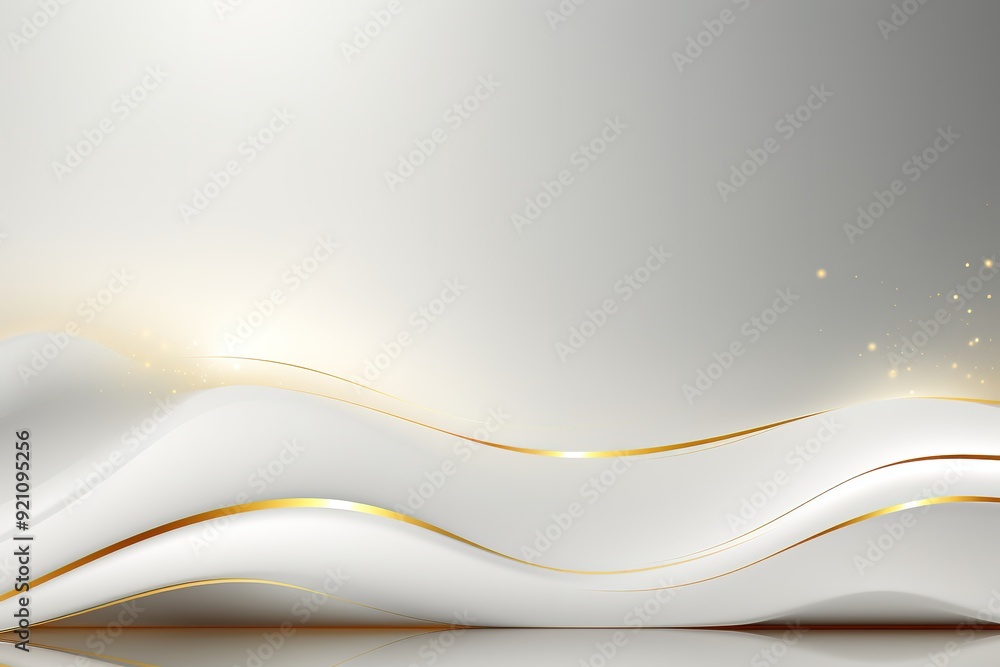 Abstract white and gold background with wavy lines and sparkle. Abstract white and gold background with wavy lines and sparkle.