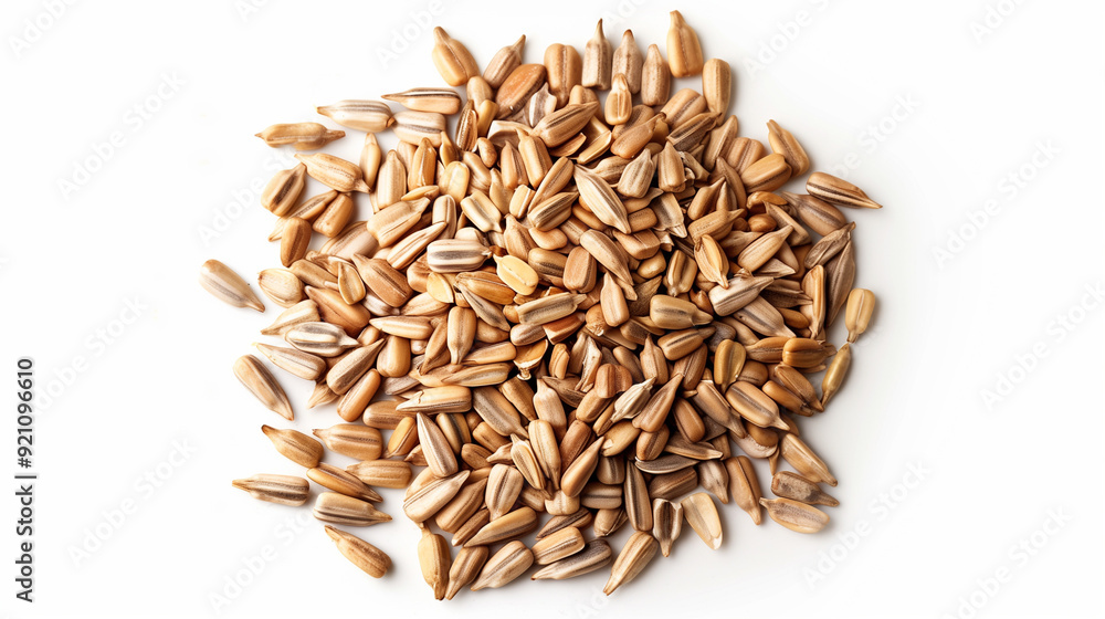 Pile of sunflower seeds isolated on white background, top view. Pile of sunflower seeds isolated on white background, top view.