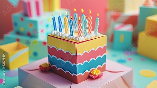 diroama of a birthday party, cut paper craft, inside box, birthday background photo