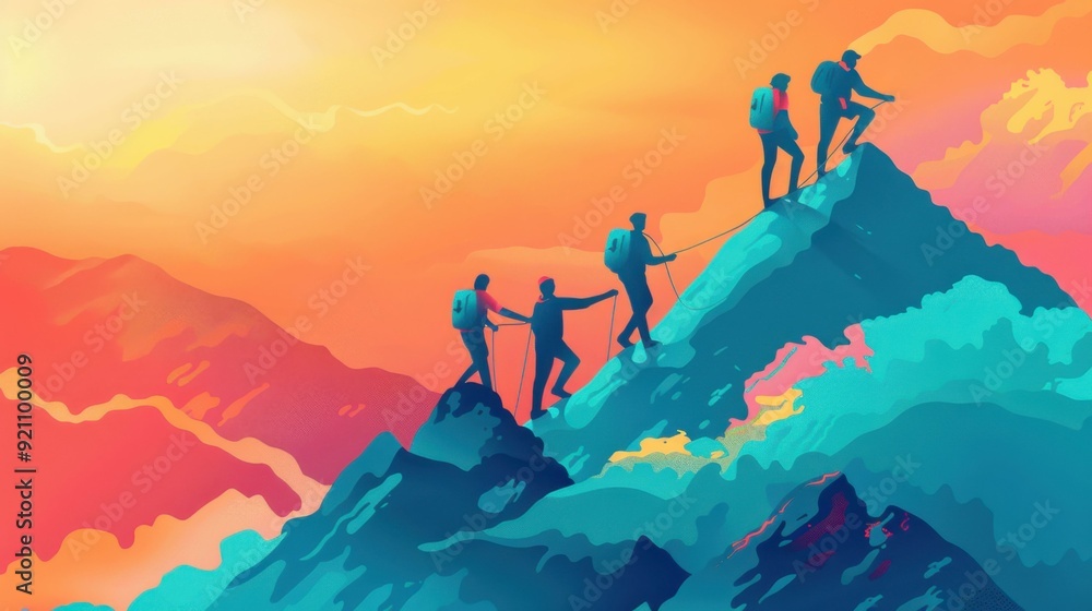Abstract Mountain Climbers in Vibrant Colors Abstract Mountain Climbers in Vibrant Colors