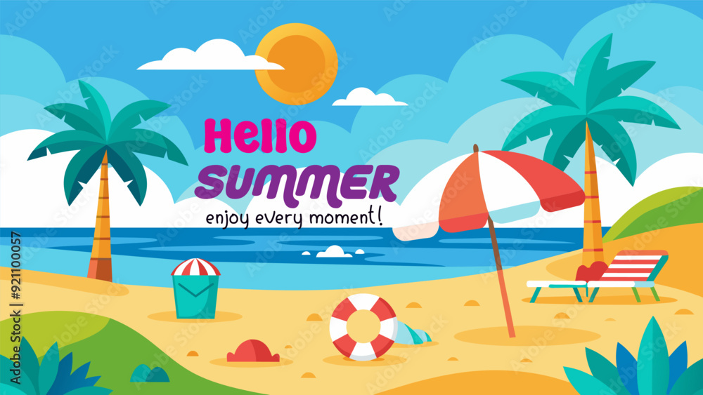 Obraz premium Summer beach scene banner design background