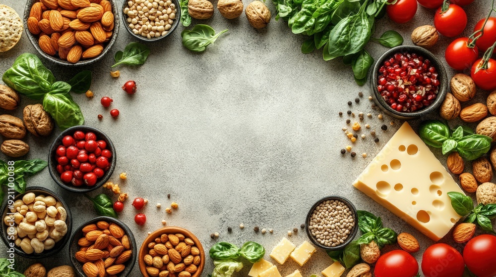 Low-carb snacks, nuts, cheese, veggies, flat design illustration Low-carb snacks, nuts, cheese, veggies, flat design illustration