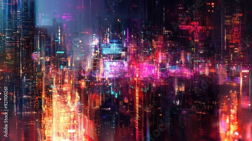 Vibrant Cyberpunk Cityscape with Neon Lights