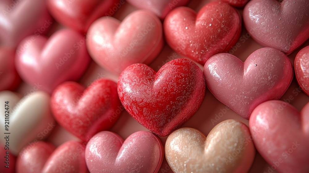 Red and pink hearts with romantic motifs Red and pink hearts with romantic motifs