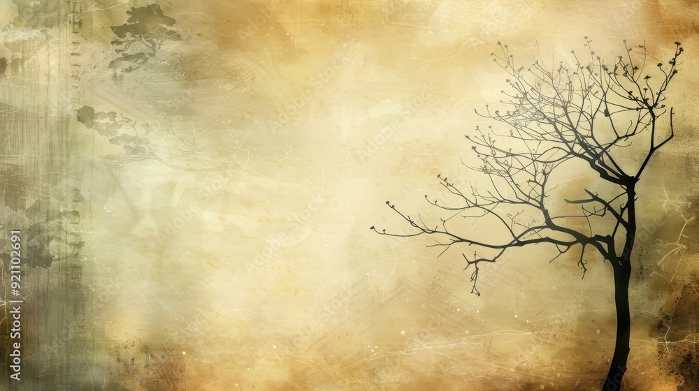 Silhouette of a Bare Tree on a Grunge Background