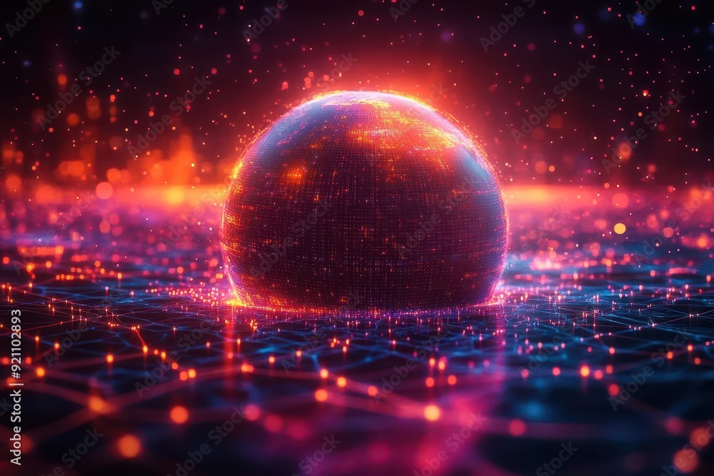 futuristic holographic globe with intricate network of glowing connection points abstract digital landscape with vibrant colors and dynamic energy flows sleek hightech aesthetic futuristic holographic globe with intricate network of glowing connection points abstract digital landscape with vibrant colors and dynamic energy flows sleek hightech aesthetic