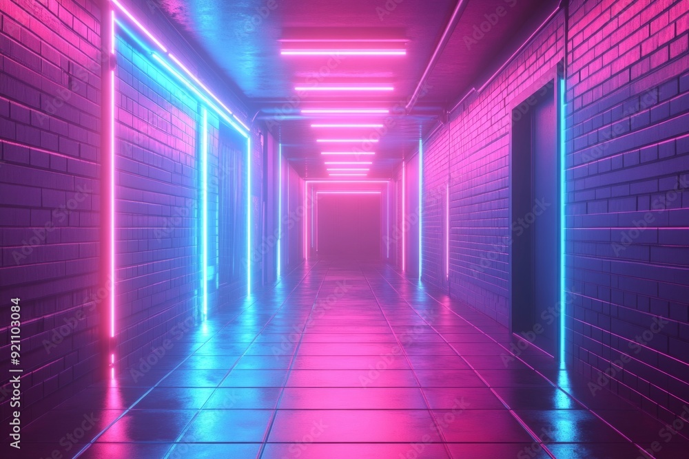 Abstract neon background in the interior. Night view of the room, Abstract neon background in the interior. Night view of the room,