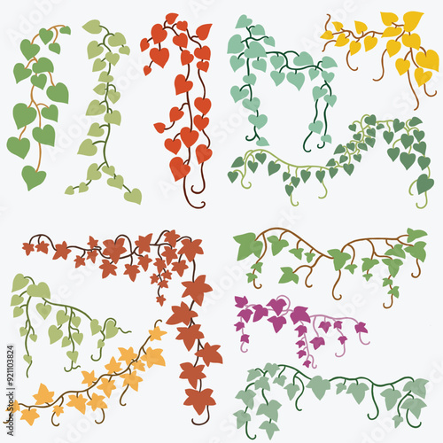 Floral ivy drawing decorative ornament flat design collection.