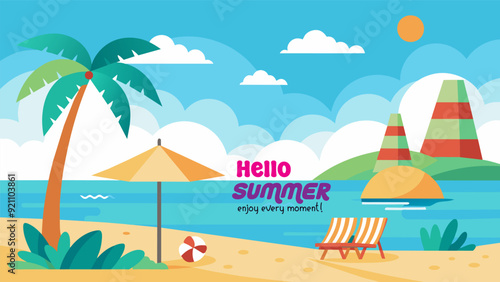 Beach Design Banner With Hello summer
