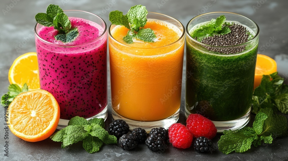Healthy smoothie ingredients, fruits, veggies, seeds, flat design illustration Healthy smoothie ingredients, fruits, veggies, seeds, flat design illustration
