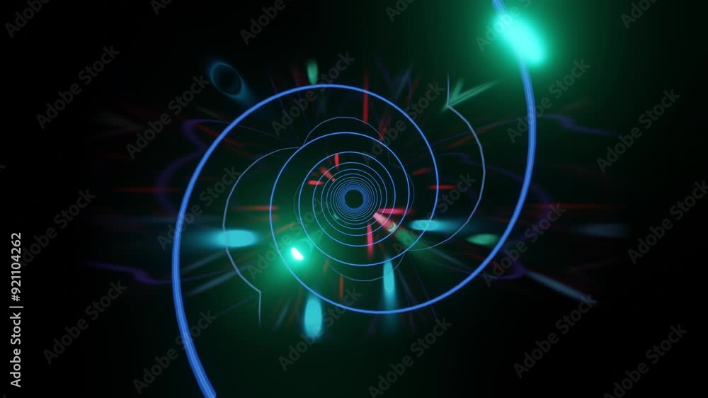 Abstract background 3D animation moving through shiny glass metal and neon lights tunnel, loop Abstract background 3D animation moving through shiny glass metal and neon lights tunnel, loop