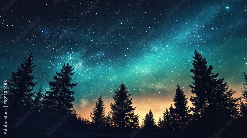Silhouetted Pine Trees Against a Starry Night Sky Silhouetted Pine Trees Against a Starry Night Sky