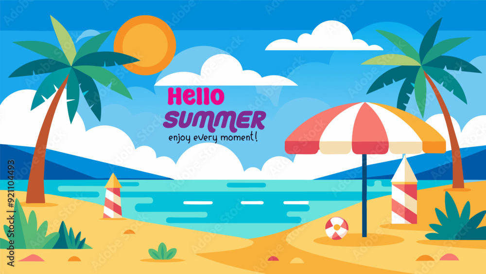 Obraz premium Beach Design Banner With Hello summer
