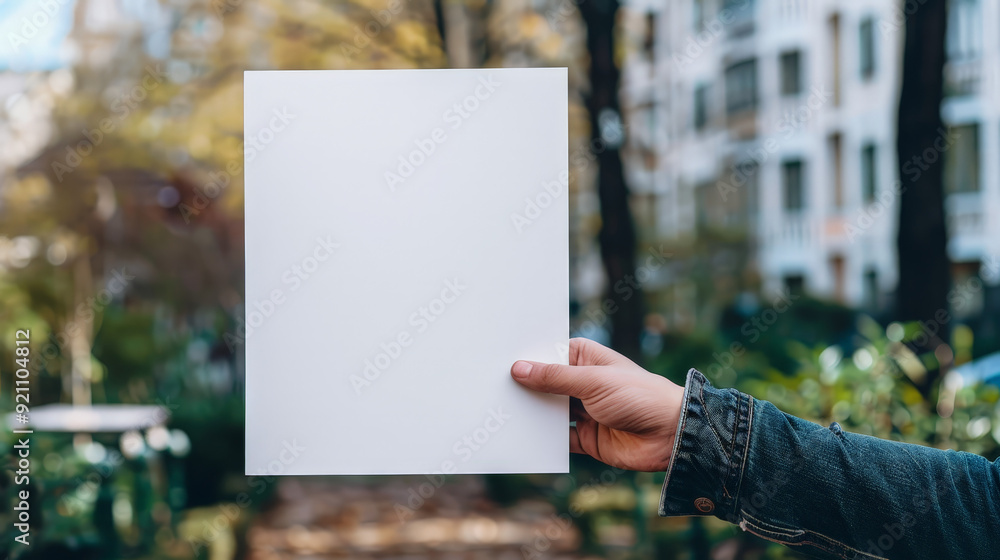 hand holding blank page, plank brochure flyer hand holding blank page, plank brochure flyer