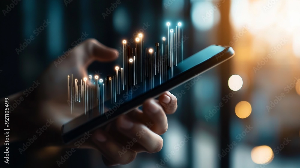 Hand Holding Smartphone with Data Visualization Hand Holding Smartphone with Data Visualization
