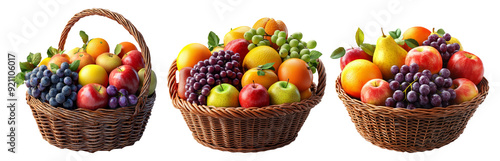 Assorted fruit baskets isolated on transparent background