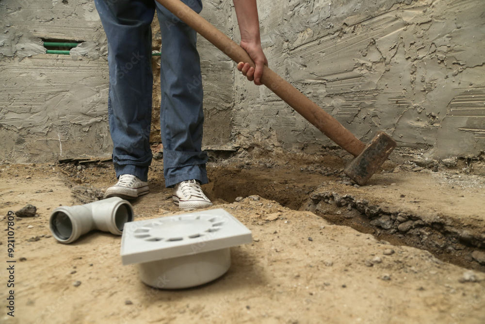 Process of installing PVC pipes sewage system in bathroom, DIY home renovation Process of installing PVC pipes sewage system in bathroom, DIY home renovation