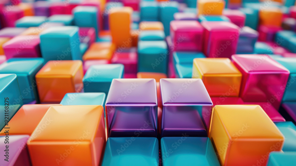 Connected colorful cubes, 3d render. Connected colorful cubes, 3d render.