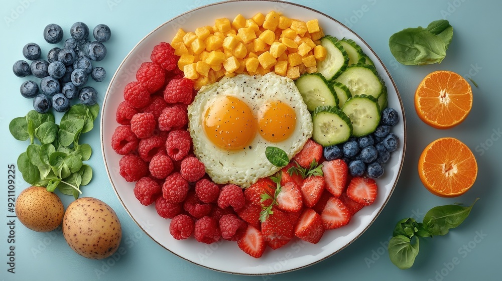 Balanced lunch ideas, portion control, food groups, flat design illustration Balanced lunch ideas, portion control, food groups, flat design illustration