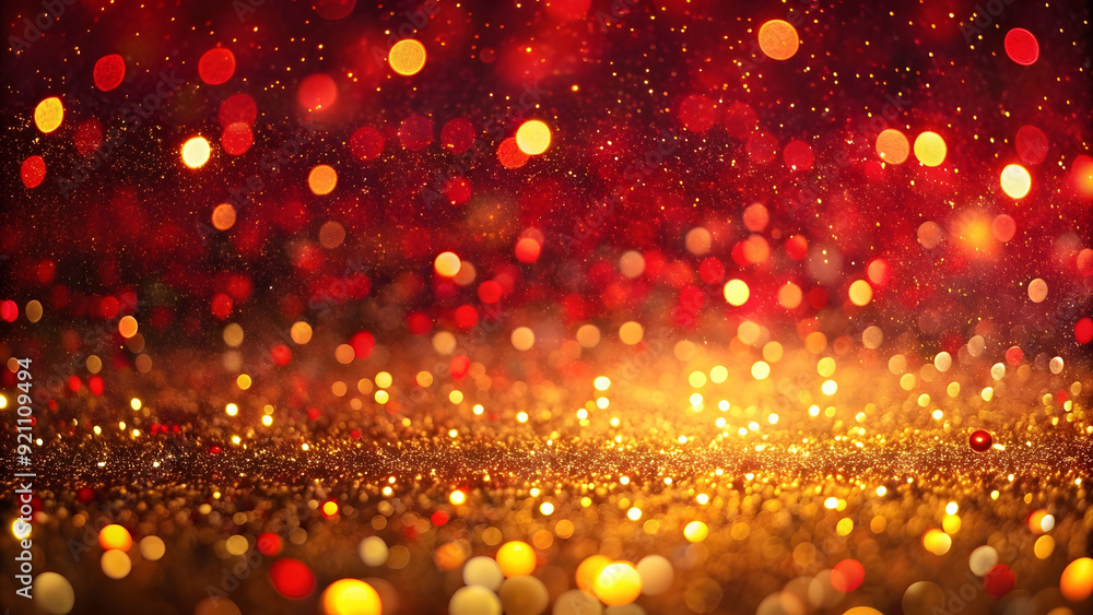 Golden and silver xmas lights on red background for merry christmas. season greetings message, bright decoration. Elegant holiday season social post digital card. Golden and silver xmas lights on red background for merry christmas. season greetings message, bright decoration. Elegant holiday season social post digital card.