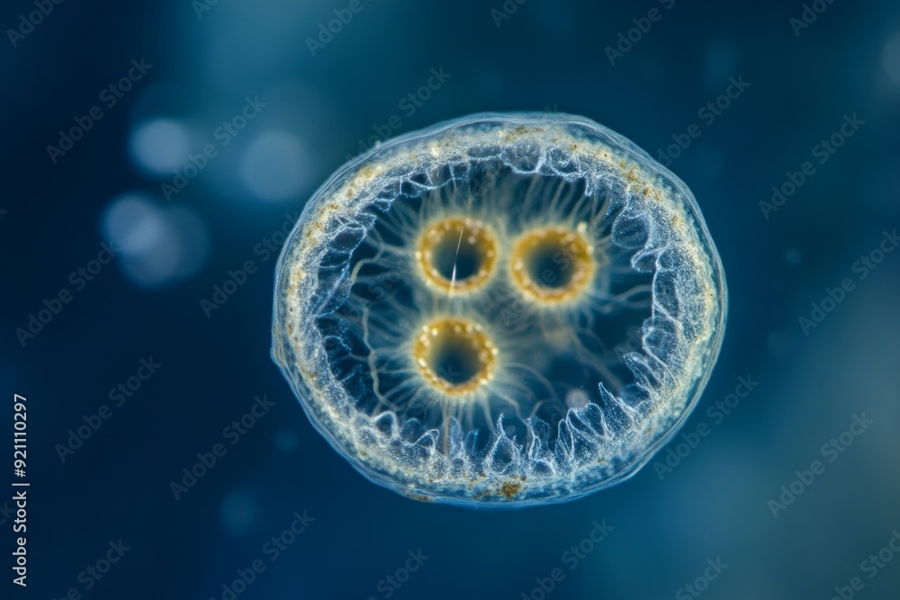 Observation of a single-celled organism in water, high resolution, detailed textures, crisp focus Observation of a single-celled organism in water, high resolution, detailed textures, crisp focus