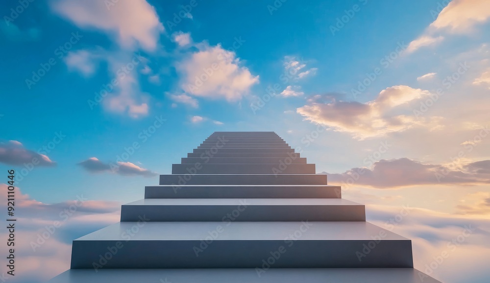 Stairs leading to the sky with clouds and rays of light Stairs leading to the sky with clouds and rays of light