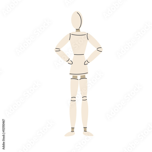 Wooden mannequin isolated on white background. Vector illustration.