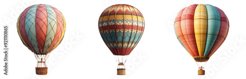 Hot air balloon set isolated on transparent background