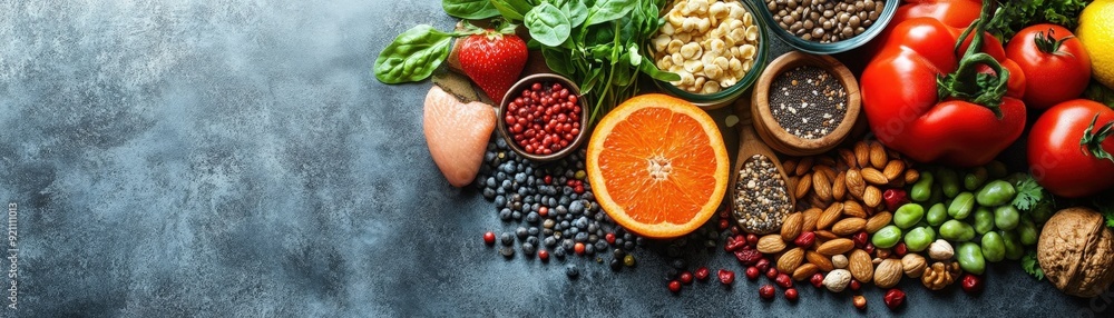 Balanced diet grocery list, healthy foods, flat design illustration Balanced diet grocery list, healthy foods, flat design illustration