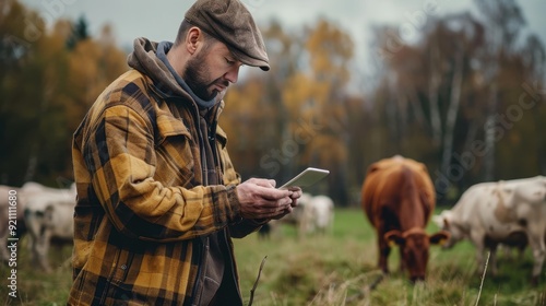 Farmer using technology to manage his cattle photo