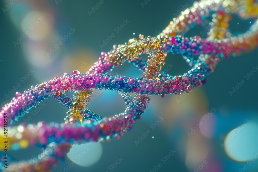 Observation of DNA strands under a microscope, high resolution, detailed textures, crisp focus Observation of DNA strands under a microscope, high resolution, detailed textures, crisp focus