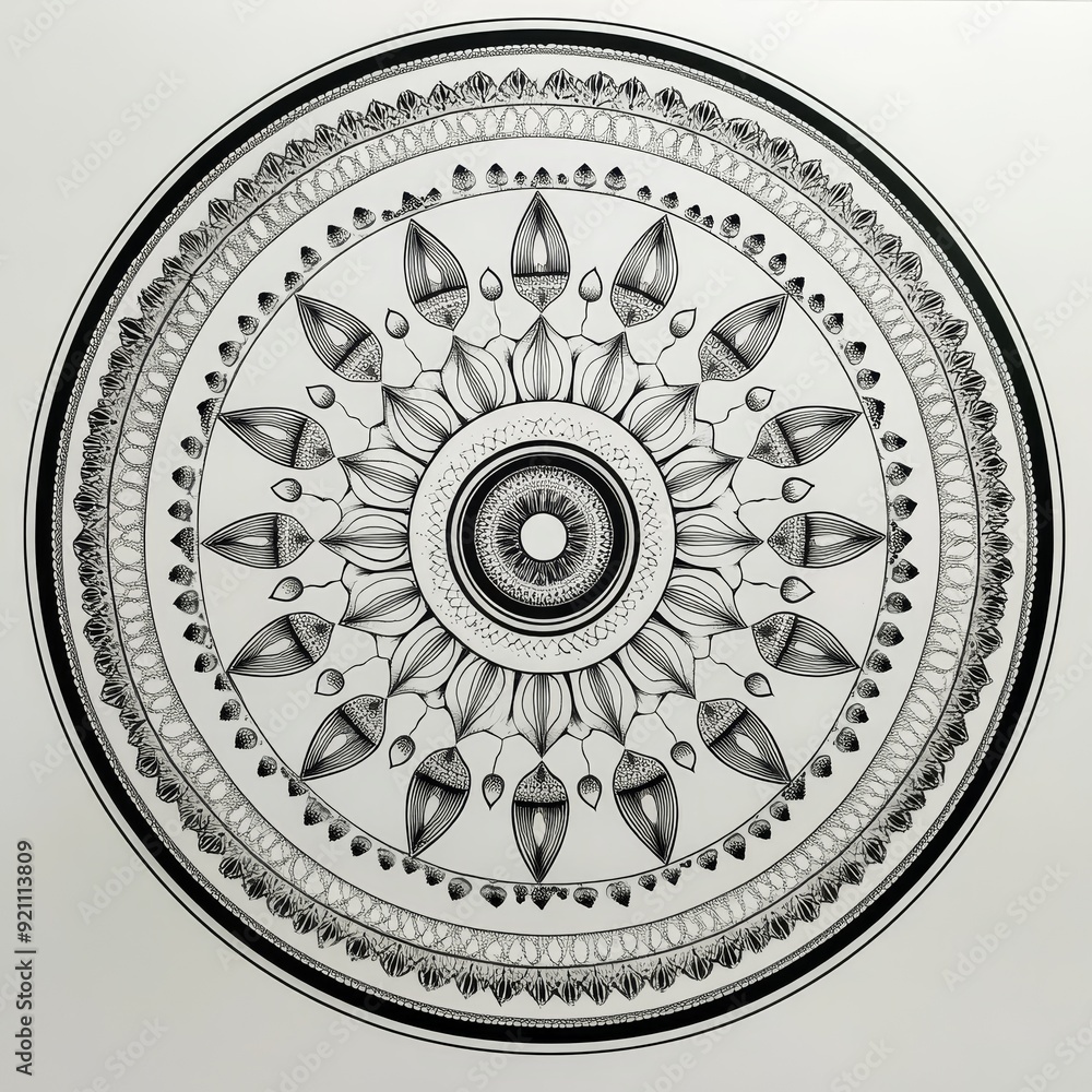 Obraz premium Intricate Circular Black Line Mandala on White Background