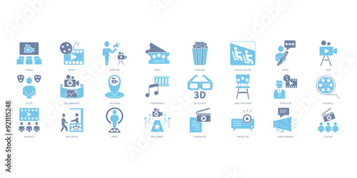 Cinema icons set. Set of editable stroke icons.Set of Cinema