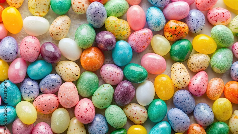 Close-up of speckled, pastel colored jelly beans on a top view background, jelly beans, sweets, candy, colorful, pastel Close-up of speckled, pastel colored jelly beans on a top view background, jelly beans, sweets, candy, colorful, pastel