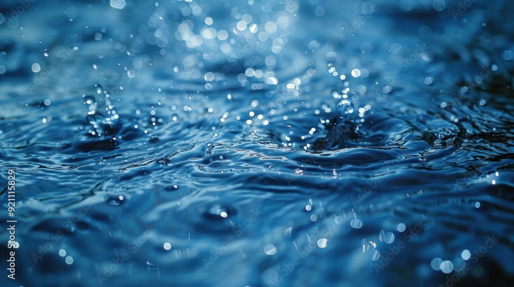 Water Drops Rippling on a Blue Surface Water Drops Rippling on a Blue Surface