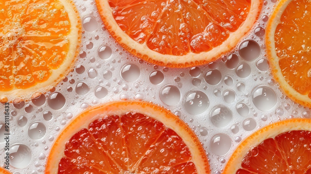 A cluster of oranges resting on a white table with droplets of water spread around it A cluster of oranges resting on a white table with droplets of water spread around it