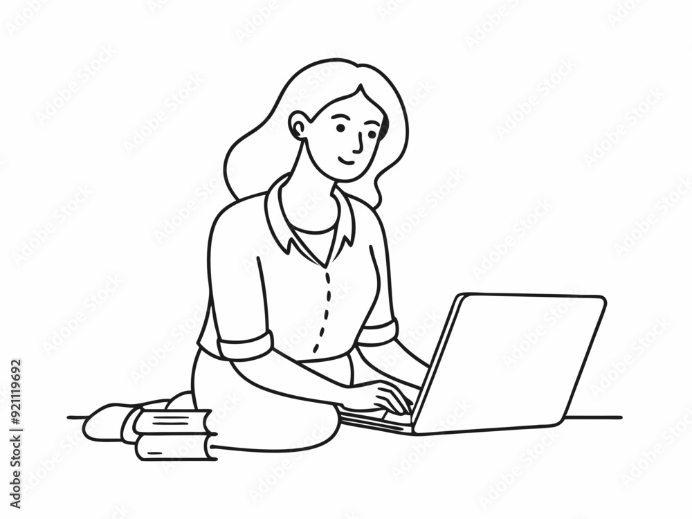 continuous single line drawing of woman using laptop computer, line art vector illustration
continuous single line drawing of woman using laptop computer, line art vector illustration