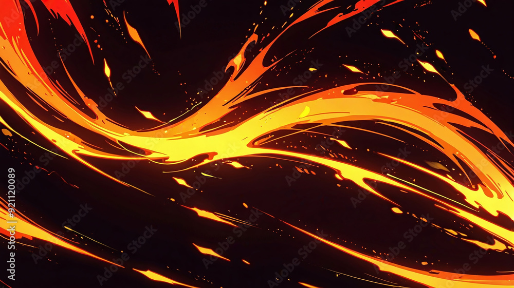 Fototapeta premium Anime style. A macro view of a fire background with flames, burning flame. Generative AI.