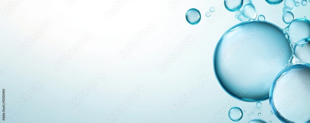 Water bubbles, air balls, and ice cubes in close-up on a light blue background Water bubbles, air balls, and ice cubes in close-up on a light blue background