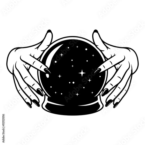 Fortune Teller | Tarot | WitchCraft | Sorcery Tools | Ball | Witch | Crystal Ball | Magic Crystal | Original Illustration | Vector and Clipart | Cutfile and Stencil