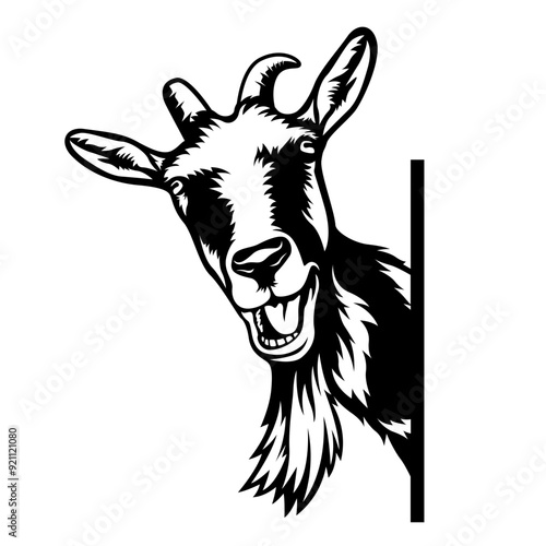 Peeking Goat | Domestic Animal | Goat Head | Peeking Animal | Funny Peeking Goat | Farm Animal | Laughing Goat | Kid | Original Illustration | Vector and Clipart | Cutfile and Stencil