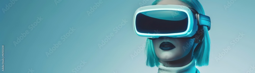 Woman Wearing VR Headset in a Futuristic Setting Woman Wearing VR Headset in a Futuristic Setting