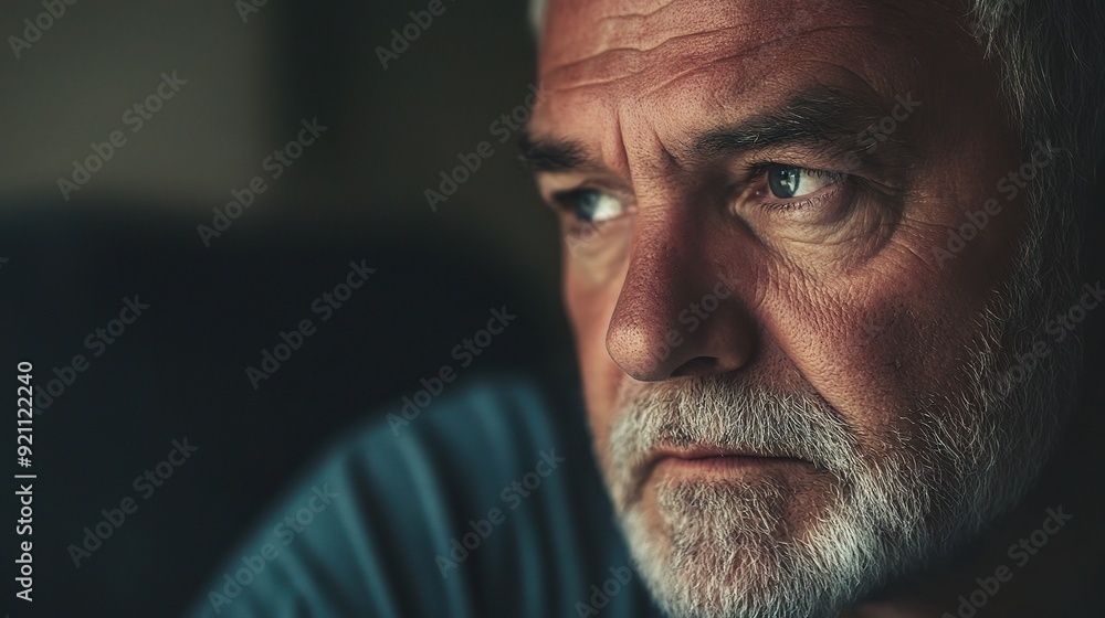 The Weight of Experience: A portrait of a mature man with a weathered face, his piercing gaze reflecting contemplation and the passage of time. The Weight of Experience: A portrait of a mature man with a weathered face, his piercing gaze reflecting contemplation and the passage of time.