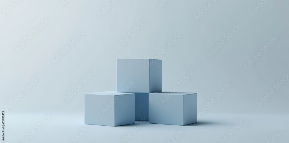 Obraz premium Three Blue Cubes on a Light Blue Background