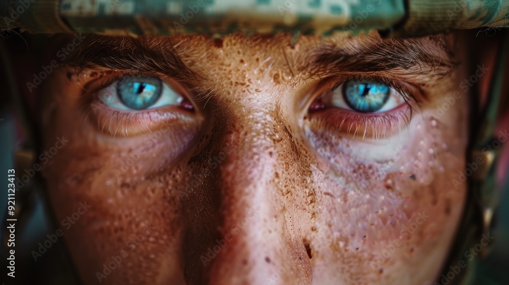 Portrait of a soldier with a helmet close-up Portrait of a soldier with a helmet close-up