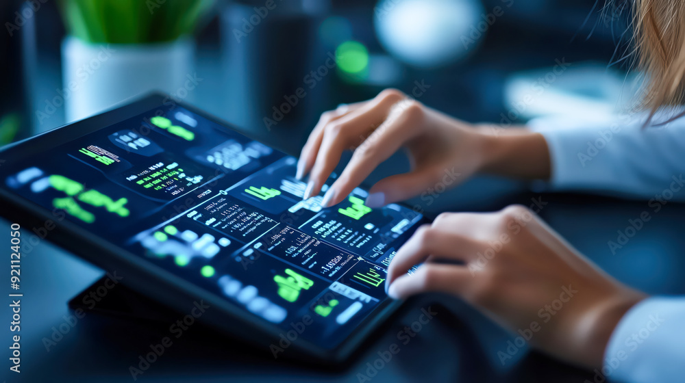 A close-up of hands interacting with a tablet displaying data analytics and modern technology insights in a professional setting. A close-up of hands interacting with a tablet displaying data analytics and modern technology insights in a professional setting.