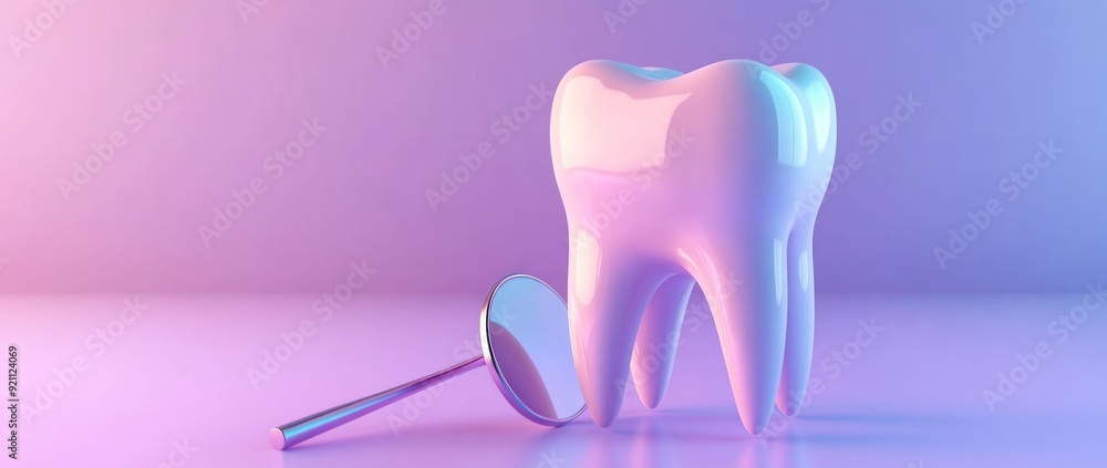 Shiny White Tooth Model with a Dental Mirror Shiny White Tooth Model with a Dental Mirror