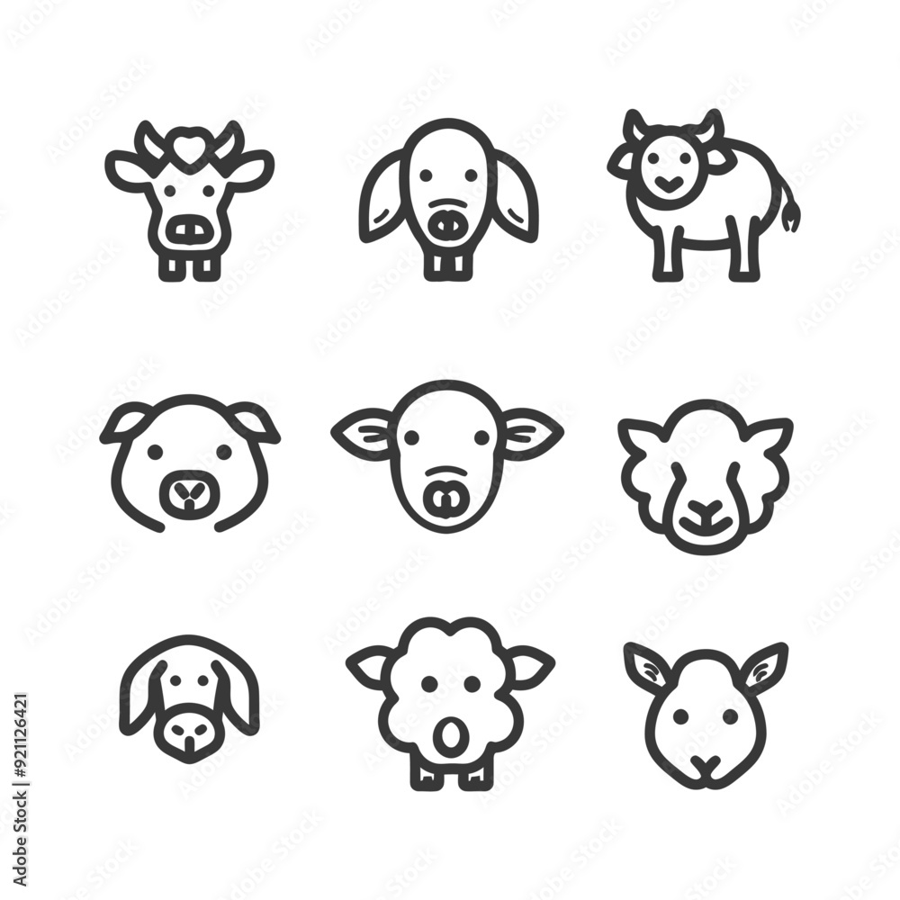Nine Line Drawings of Farm Animals Nine Line Drawings of Farm Animals