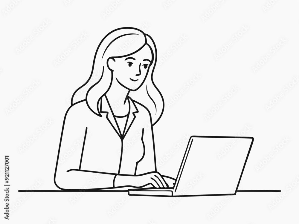 continuous single line drawing of female student using laptop computer, line art vector illustration
continuous single line drawing of female student using laptop computer, line art vector illustration