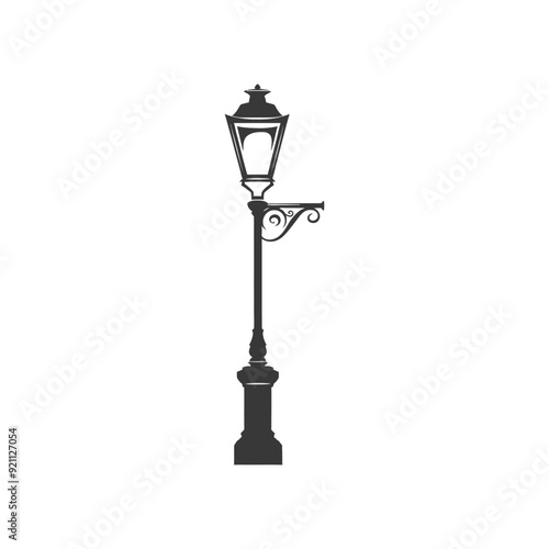 Ornate Black and White Street Lamp Silhouette